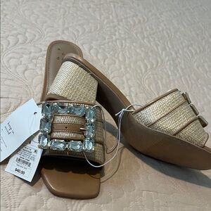 a new day Tan and Cream Mules with Gem Accents